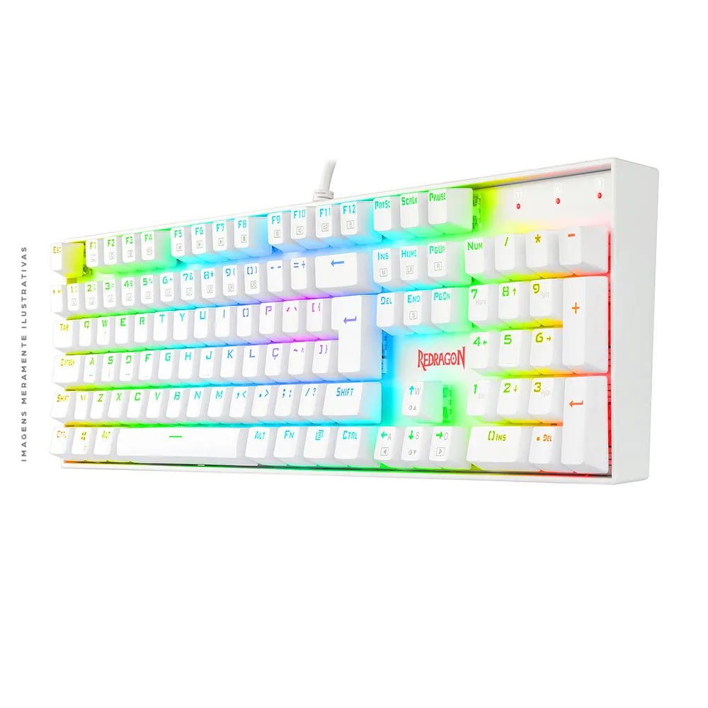 Teclado Gamer Mecânico Redragon Mitra Lunar RGB Branco - K551W - RGB (PT - RED) - Truedata