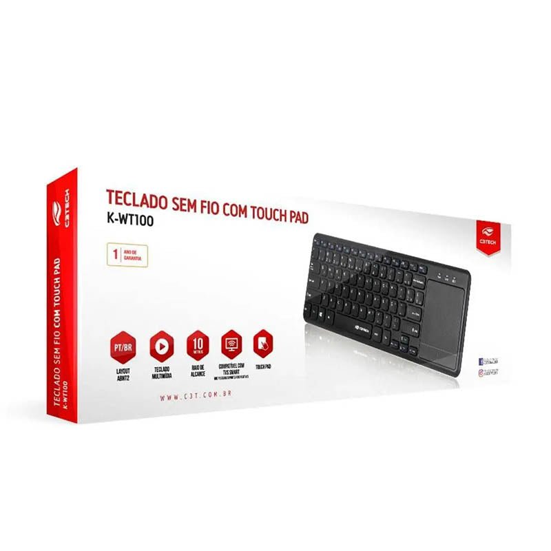 Teclado Sem Fio C3Tech Touchpad Smart Tv Preto - WT100BK - Truedata