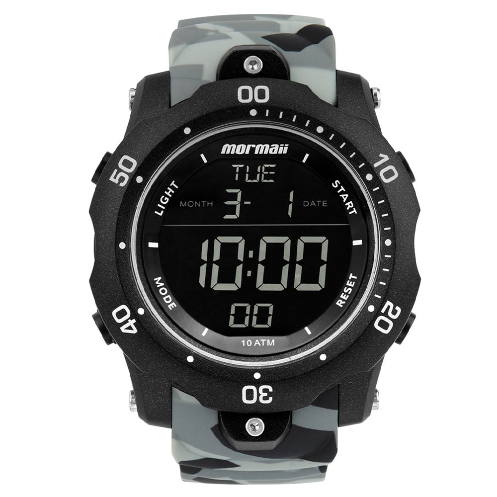 Relógio de Pulso Digital Mormaii Urban Militar Masculino em Silicone Preto/Cinza - MO10900B/8F