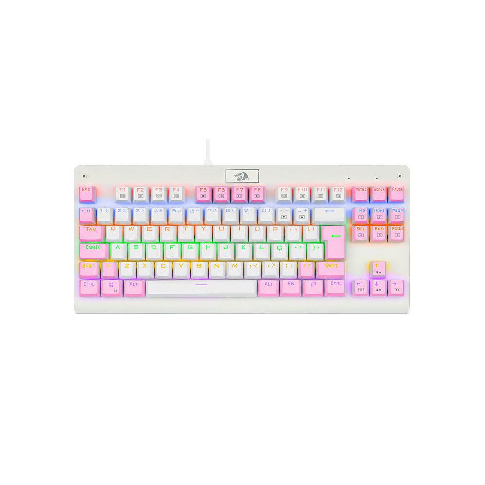 Teclado Gamer Mecânico Redragon Dark Avenger Rainbow RGB Branco e Rosa - K568WP-R (PT-BROWN)
