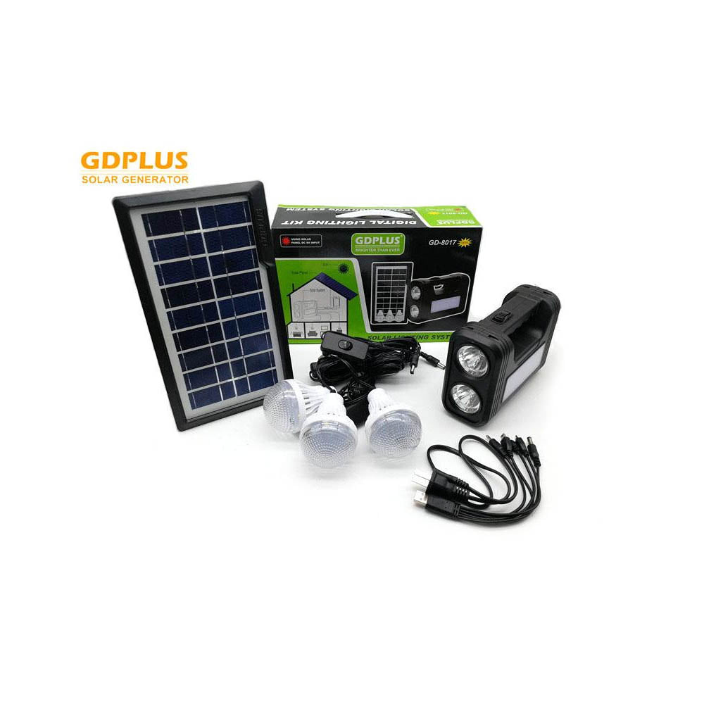 Kit de Energia Solar C/ Placa / Lanterna / Carregador USB e Lampadas Led - GDPLUS GD-8017 COB