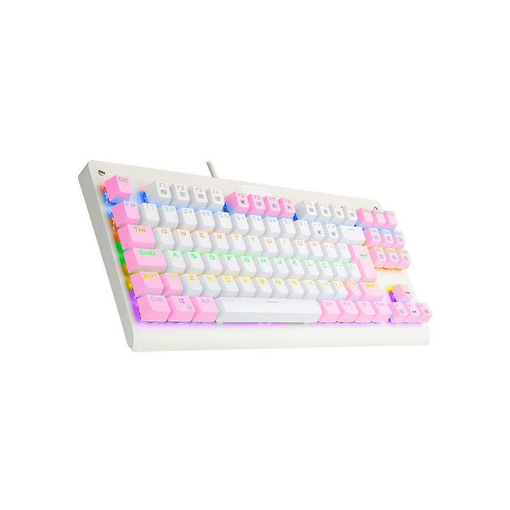 Teclado Gamer Mecânico Redragon Dark Avenger Rainbow RGB Branco e Rosa - K568WP-R (PT-BROWN)