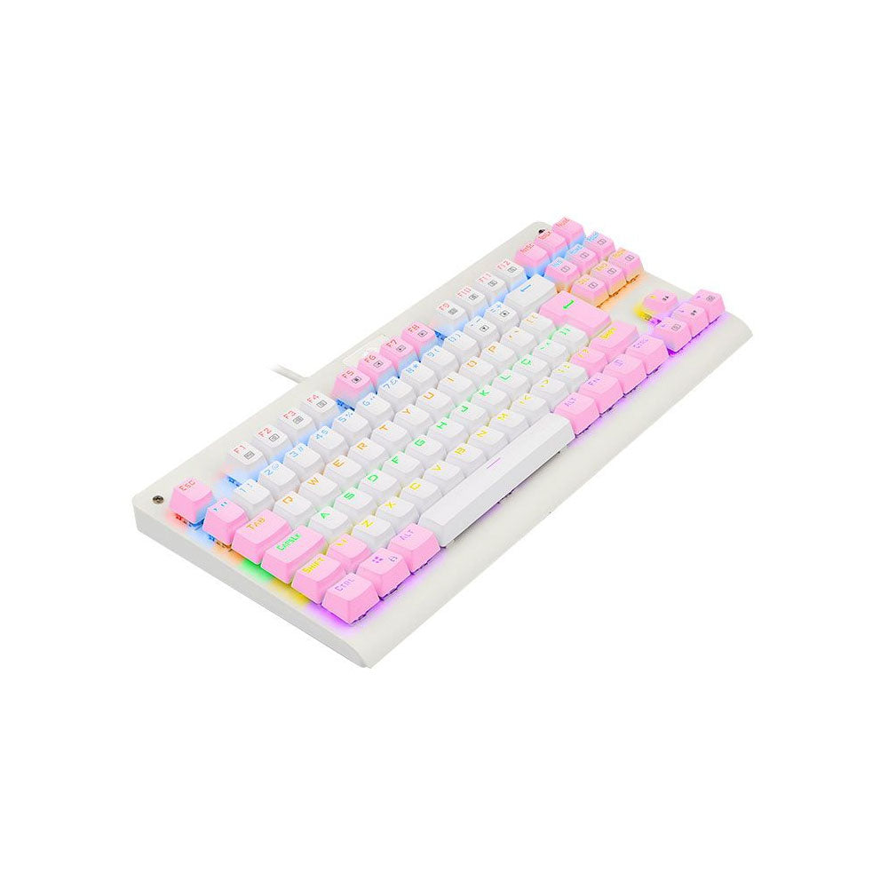 Teclado Gamer Mecânico Redragon Dark Avenger Rainbow RGB Branco e Rosa - K568WP-R (PT-BROWN)