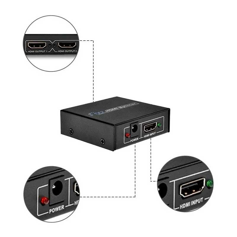 Splitter Multiplicador Divisor De Sinal Hdmi 2 Portas 1 X 2 Full Hd 1080P - HD-102