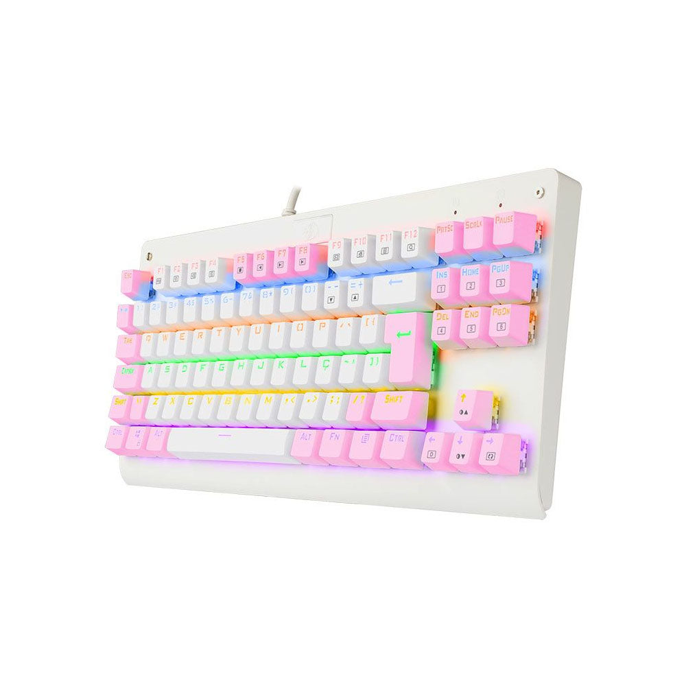 Teclado Gamer Mecânico Redragon Dark Avenger Rainbow RGB Branco e Rosa - K568WP-R (PT-BROWN)