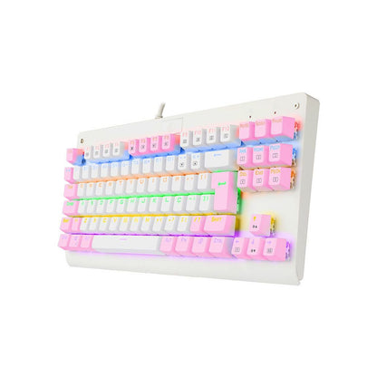 Teclado Gamer Mecânico Redragon Dark Avenger Rainbow RGB Branco e Rosa - K568WP-R (PT-BROWN)