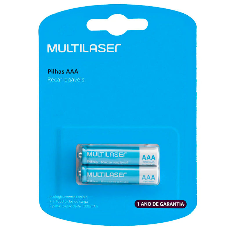 Pilha Recarregável AAA 1000mah Multilaser (Blister C/ 2 Pilhas) - CB051