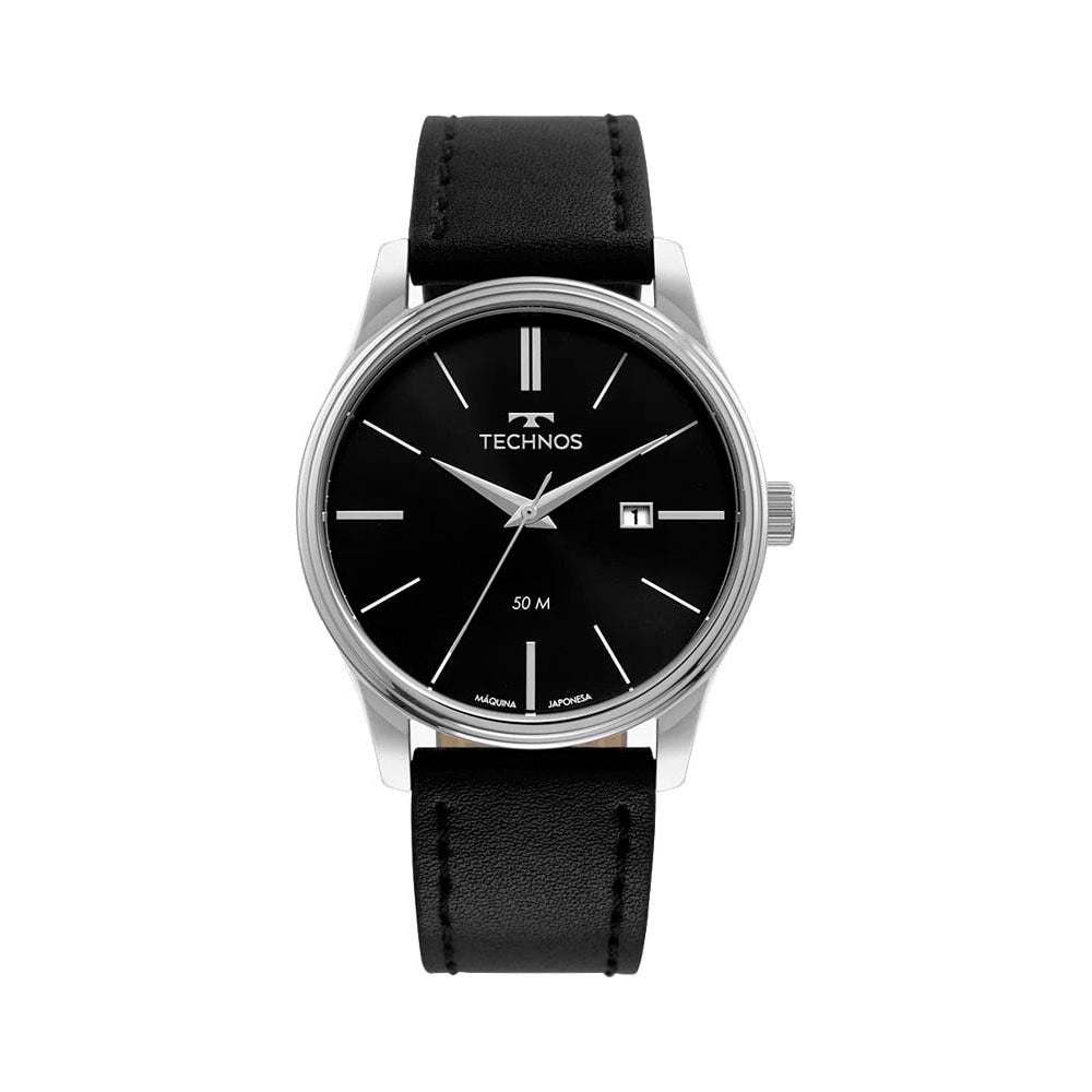 Relógio de Pulso Technos Classic Steal Masculino em Couro Preto - 2115MXU/0P