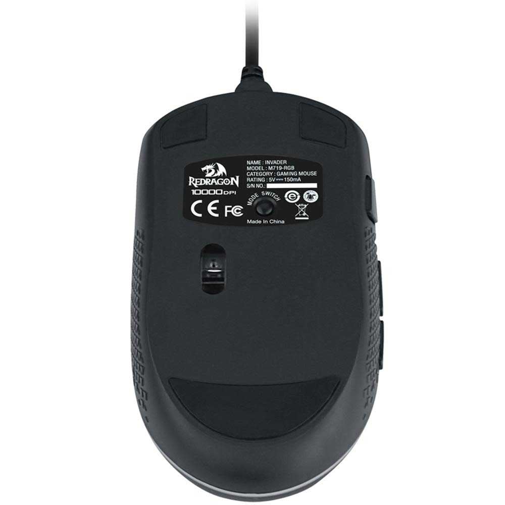 Mouse Gamer Redragon Invader 7 Botões 10000dpi Preto RGB - M719-RGB
