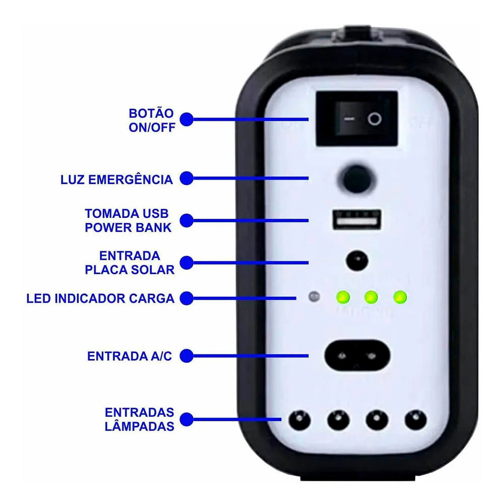 Kit de Energia Solar C/ Placa / Lanterna / Carregador USB e Lampadas Led - GDPLUS GD-8017 COB